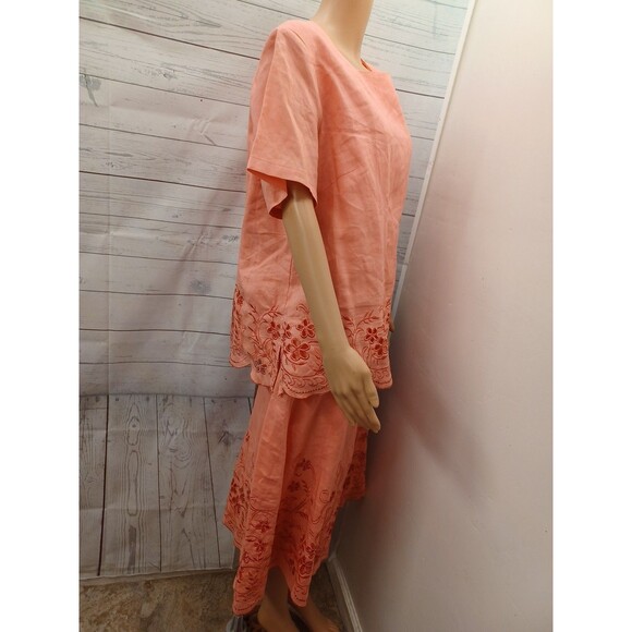 La Rea Collection 100% Linen Suit Set Skirt Top Sz XL Coral Pink - Picture 3 of 9